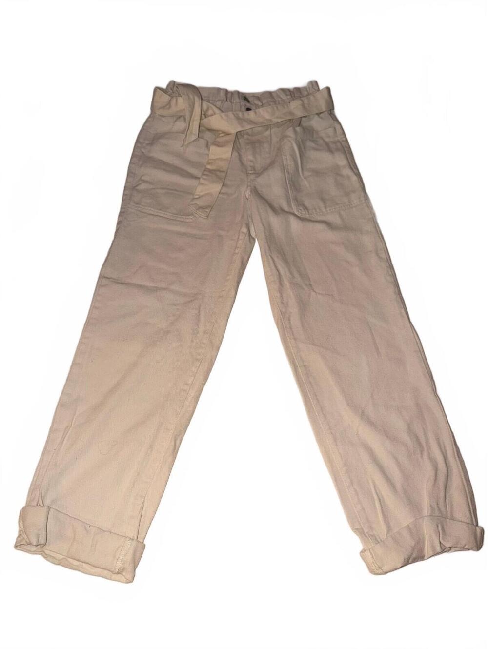 Forever 21 Women's Beige Paperbag Waist Pants with Tie Belt, Size Small
